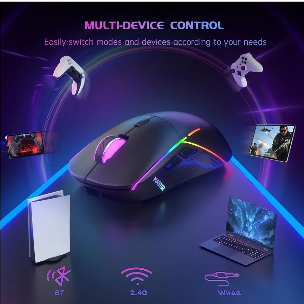 Black wireless Gaming Mouse rechargeable FFJ 24000 DPI, Tri-Mode 2.4G/USB-C new